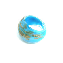 Handmade Glass Acrylic Ring Azure Horizon Golden Infinity Band