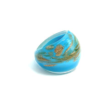 Handmade Glass Acrylic Ring Azure Horizon Golden Infinity Band