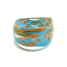 Handmade Glass Acrylic Ring Azure Horizon's Golden Infinity Band