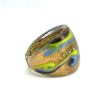 Handmade Glass Acrylic Ring Chromatic Golden Arabesque Infinity Band