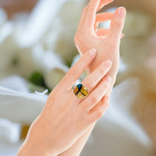 Handmade Glass Acrylic Ring Elegance Golden Aqua Fusion Infinity Band