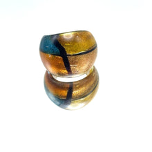 Handmade Glass Acrylic Ring Elegance Golden Aqua Fusion Infinity Band