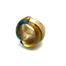 Handmade Glass Acrylic Ring Elegance Golden Aqua Fusion Infinity Band