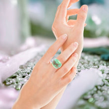 Handmade Glass Acrylic Ring Elegance Mint Sparkled Golden Infinity Band