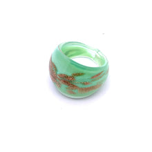 Handmade Glass Acrylic Ring Elegance Mint Sparkled Golden Infinity Band