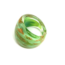 Handmade Glass Acrylic Ring Elegance Sparkled Mint Golden Infinity Band