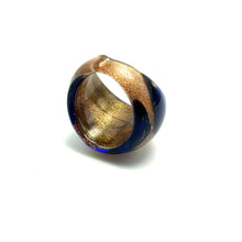 Handmade Glass Acrylic Ring Floral Golden Navy Veils Infinity Band