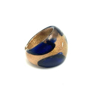 Handmade Glass Acrylic Ring Floral Golden Navy Veils Infinity Band