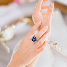 Handmade Glass Acrylic Ring Fusion Celestial Aqua Infinity Band