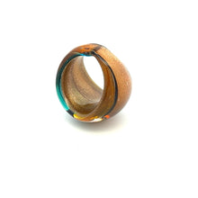 Handmade Glass Acrylic Ring Fusion Golden Elegance Aqua Infinity Band