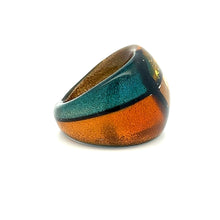 Handmade Glass Acrylic Ring Fusion Golden Elegance Aqua Infinity Band