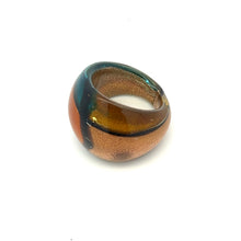 Handmade Glass Acrylic Ring Fusion Golden Elegance Aqua Infinity Band