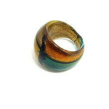 Handmade Glass Acrylic Ring Golden Elegance Aqua Fusion Infinity Band