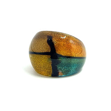 Handmade Glass Acrylic Ring Golden Elegance Aqua Fusion Infinity Band