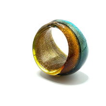 Handmade Glass Acrylic Ring Golden Elegance Aqua Fusion Infinity Band