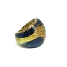 Handmade Glass Acrylic Ring Golden Floral Veils Elegance Navy Band