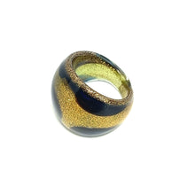 Handmade Glass Acrylic Ring Golden Floral Veils Elegance Navy Band