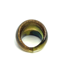 Handmade Glass Acrylic Ring Golden Floral Veils Elegance Navy Band