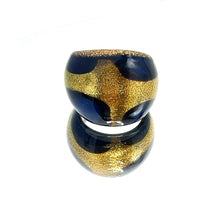 Handmade Glass Acrylic Ring Golden Floral Veils Elegance Navy Band