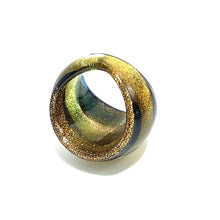 Handmade Glass Acrylic Ring Golden Floral Veils Elegance Navy Band