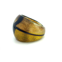 Handmade Glass Acrylic Ring Golden Glittery Aqua Fusion Infinity Band