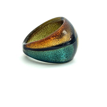 Handmade Glass Acrylic Ring Golden Glittery Aqua Fusion Infinity Band