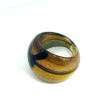 Handmade Glass Acrylic Ring Golden Glittery Aqua Fusion Infinity Band