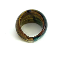 Handmade Glass Acrylic Ring Golden Glittery Aqua Fusion Infinity Band