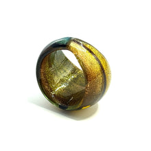 Handmade Glass Acrylic Ring Golden Glittery Aqua Fusion Infinity Band