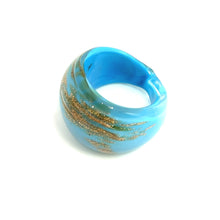 Handmade Glass Acrylic Ring Golden Horizon Azure Infinity Band