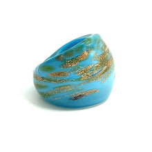 Handmade Glass Acrylic Ring Golden Horizon Azure Infinity Band