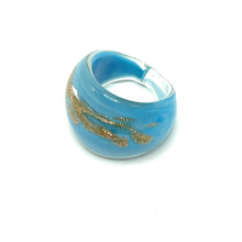 Handmade Glass Acrylic Ring Golden Horizon's Azure Infinity Band
