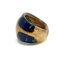 Handmade Glass Acrylic Ring Golden Navy Floral Elegance Infinity Band