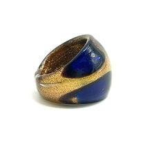 Handmade Glass Acrylic Ring Golden Navy Floral Elegance Infinity Band