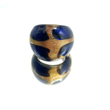 Handmade Glass Acrylic Ring Golden Navy Floral Elegance Infinity Band
