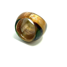 Handmade Glass Acrylic Ring Green Patels Golden Infinity Band