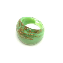 Handmade Glass Acrylic Ring Mint Elegance Golden Sparkle Infinity Band