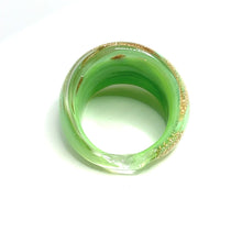 Handmade Glass Acrylic Ring Mint Elegance Golden Sparkle Infinity Band