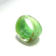 Handmade Glass Acrylic Ring Mint Elegance Golden Sparkle Infinity Band