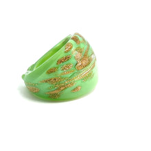 Handmade Glass Acrylic Ring Mint Elegance Golden Sparkle Infinity Band