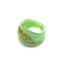 Handmade Glass Acrylic Ring Mint Sparkled Golden Elegance Infinity Band