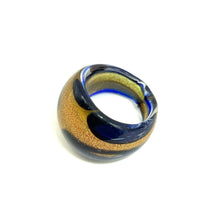 Handmade Glass Acrylic Ring Navy Floral Elegance Golden Infinity Band