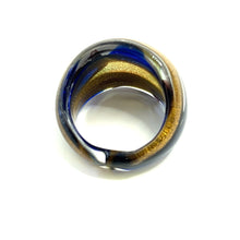 Handmade Glass Acrylic Ring Navy Floral Elegance Golden Infinity Band