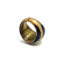 Handmade Glass Acrylic Ring Navy Golden Floral Infinity Band