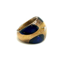 Handmade Glass Acrylic Ring Navy Golden Floral Infinity Band