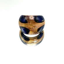 Handmade Glass Acrylic Ring Navy Golden Floral Infinity Band