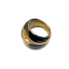 Handmade Glass Acrylic Ring Navy Golden Floral Infinity Band