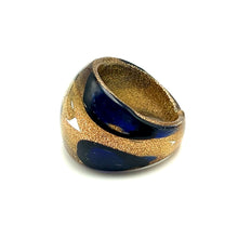 Handmade Glass Acrylic Ring Navy Golden Floral Infinity Band