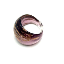 Handmade Glass Acrylic Ring Radiance Orchid Golden Infinity Band