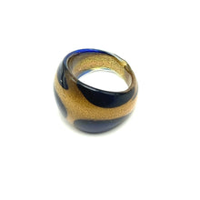Handmade Glass Acrylic Ring Sapphire Brilliance Golden Infinity Band